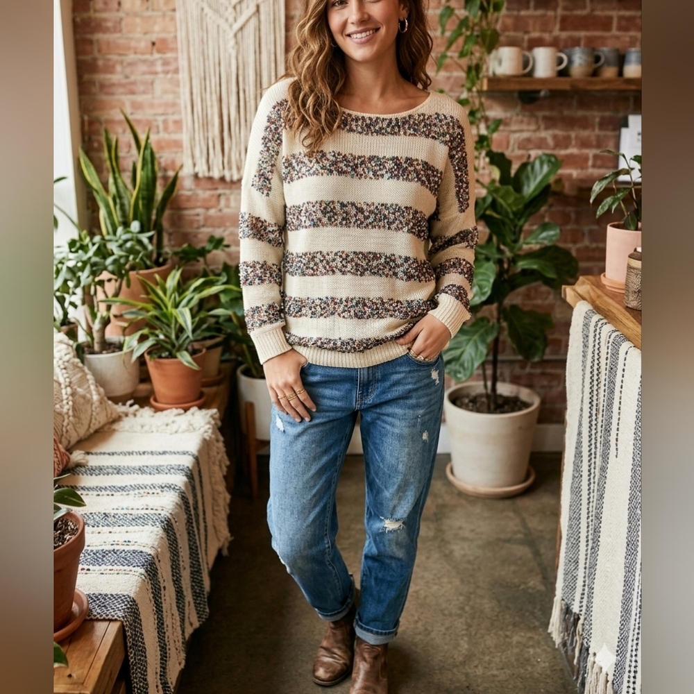 Anthropologie La Fee Verte Confetti Striped Sweater Boho Cottagecore Knit Small - Picture 2 of 12